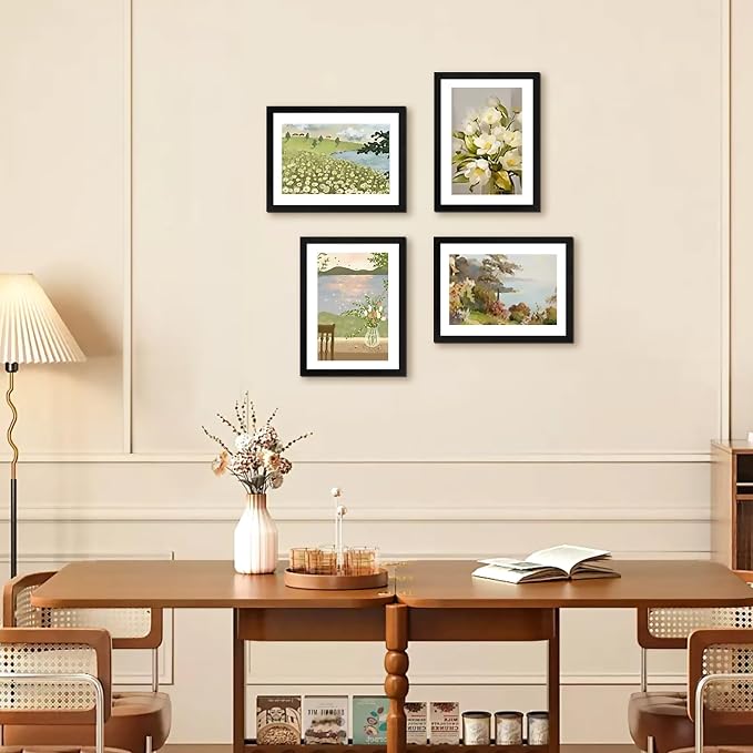 FIXSMITH A4 Picture Frame Set of 4, Photo Frame with HD Plexiglass, Display Pictures 6x8 with Mat or 8.3x11.7 Without Mat, Black Picture Frames Collage Wall Decor, Gallary Wall Frame