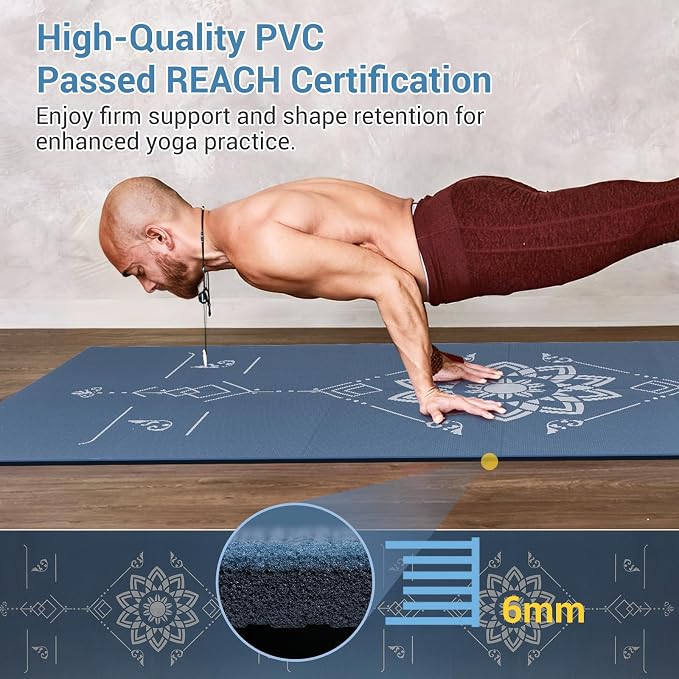 Avoalre Folding Yoga Mat, Eco-Friendly PVC Travel Yoga Mat Packable, Double Sided Non-Slip Printed Yoga Mats with Bag for Home Workout Gym Exercise Fitness Pilates Stretching (72" x 32" x 0.24" Thick)