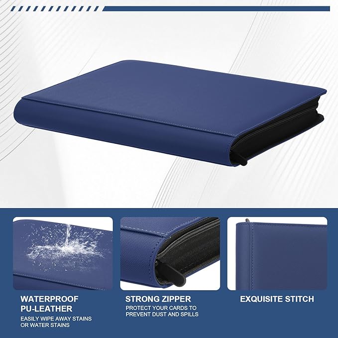 Toploader Binder,Trading Card Binder Storage Hold up 288 Cards 9-Pocket Top Loader Binder with Sleeves for 3"x4" Rigid Toploaders Hard Cases (9Navy Blue)