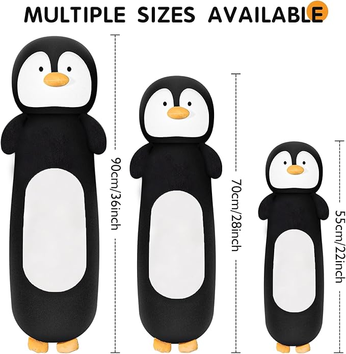 36” Long Penguins Plush Body Pillow, Cute Giant Black Penguin Stuffed Animals, Big Penguins Squishy Soft Plushies Toy, Gifts for Kids Girls and Boys, Birthdays Easter
