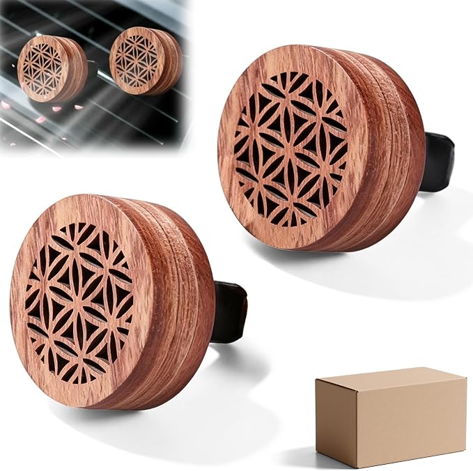 2PCS Car Essential Oil Diffuser: Natural Rosewood Vent Clip Freshener, Volcanic Stone Slow Release Aroma Diffuser for Auto Home Office Bedroom Indoor Use
