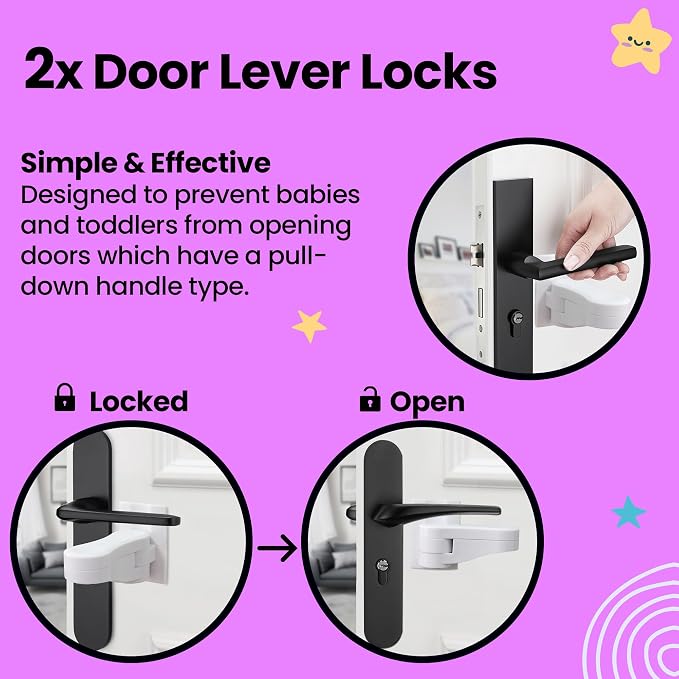 Booboo Baby (42 Pack) Child Safety Baby Proofing Kit | x10 Cabinet Drawer Locks, x10 Corner Guards, x20 Outlet Covers, x2 Door Lever Lock | Baby Proof Your Home & Kitchen with No Trapped Fingers