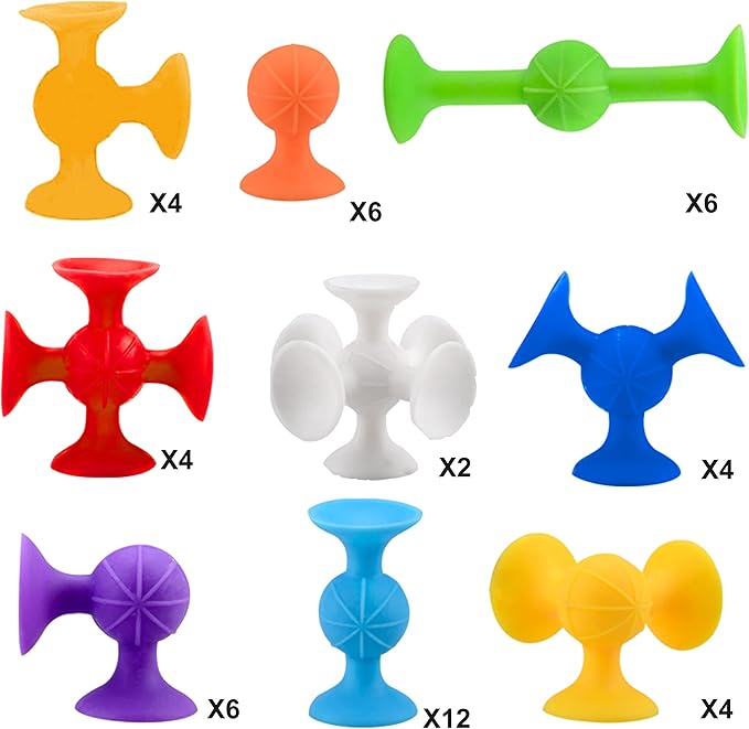 48 Piece Suction Cup Toys Construction Set - Silicone Building Blocks DIY Fun Bath Toys for Kids Ages 1-3, travel essentials for toddlers 1-3, Darts Sucker Toy with Toddler Road Trip Essentials