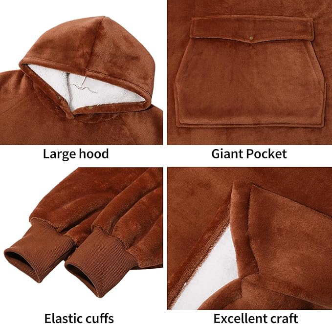 Krifey Wearable Blanket Hoodie, Oversized Sherpa Fleece Sweatshirt with Giant Pocket, Birthday Gifts for Women, Mom, Sister, Mocha Mousse