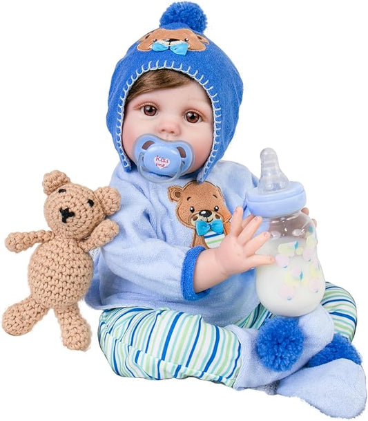 Aori Reborn Baby Boy Doll - 22 Inch Realistic Lifelike Weighted Newborn Boy with Ultra Soft Body, Pacifier, Outfit | Handmade Soft Vinyl Baby Doll for Kids 3+, Toddlers, Collectors