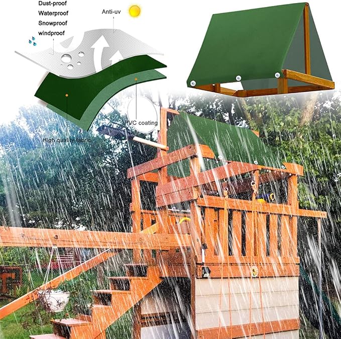 Swing Set Canopy Replacement Cover, 43" x 90" (109 x 228 cm) 600D Oxford Cloth with PVC Coating, Outdoor Shade Roof Tarp for Wooden Backyard Structures, Includes 6 Screws (Dark Green)