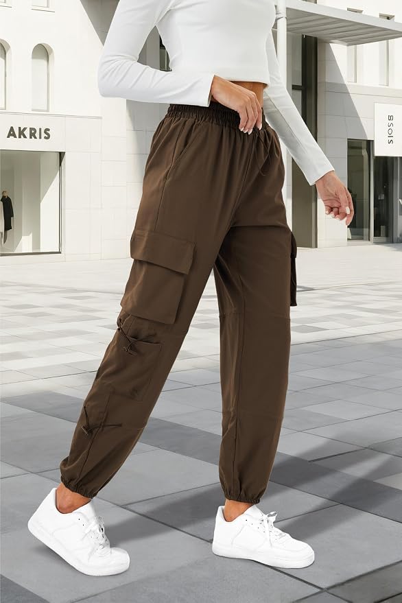 COPYLEAF Womens Parachute Cargo Pants with Pockets Quick Dry Hiking Pants Lightweight Water-Resistant Baggy Joggers