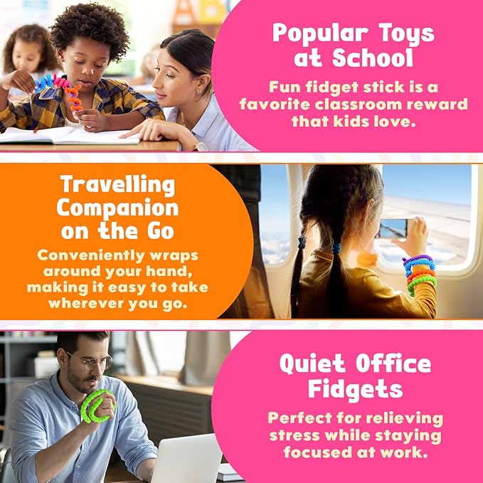 Fidget Toys Sensory Stick: Textured Silicone Sensory Toys for Kids 6 Pack, Stress Fidgets for Anxiety Relief Calming, Autism Classroom Must Haves, Stocking Stuffers for Teen Girls Boys Kids