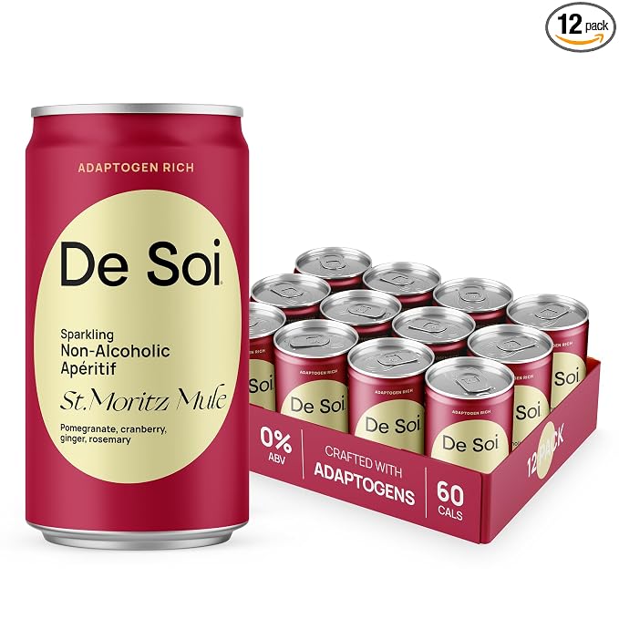 De Soi St. Moritz Mule Mocktails NA Drinks 8 fl oz (12-pack) - Adaptogen Drink, Sparkling Drink with Calming Botanicals, Mocktail Drinks, Gluten Free, No Artificial Flavors
