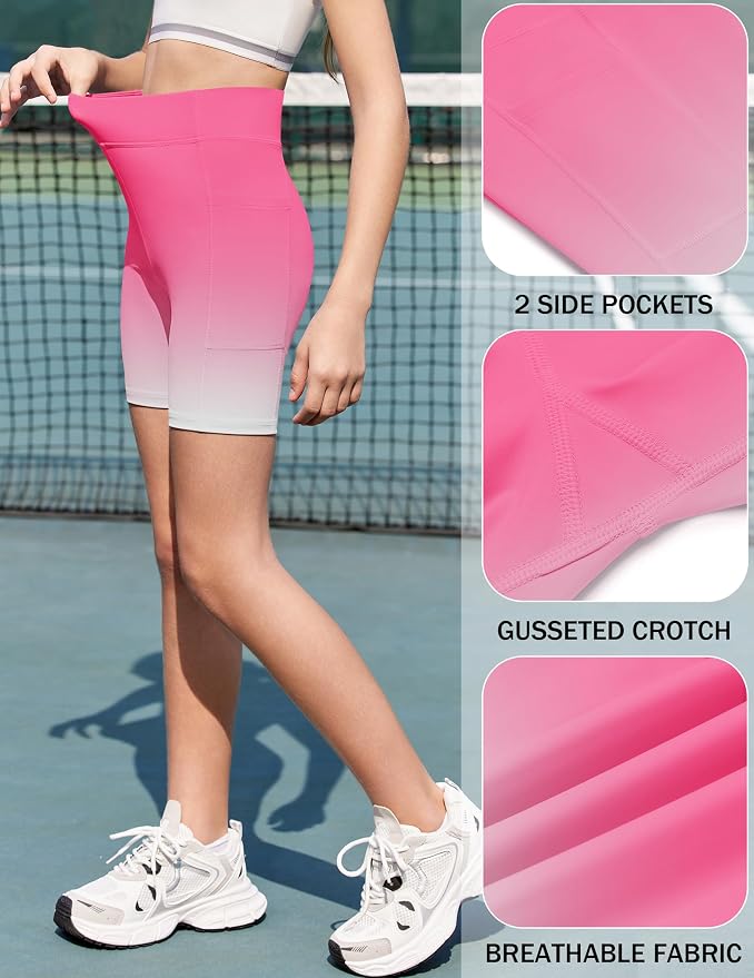 Zaclotre Girls Bike Shorts with Pockets Kids 5" High Waisted Yoga Workout Athletic Running Volleyball Spandex Shorts