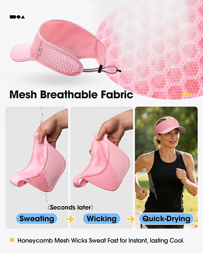 Mesh Breathable Sports Visor - Men Women Adjustable Lightweight Quick Dry Sun Hat for Tennis, Golf, Running