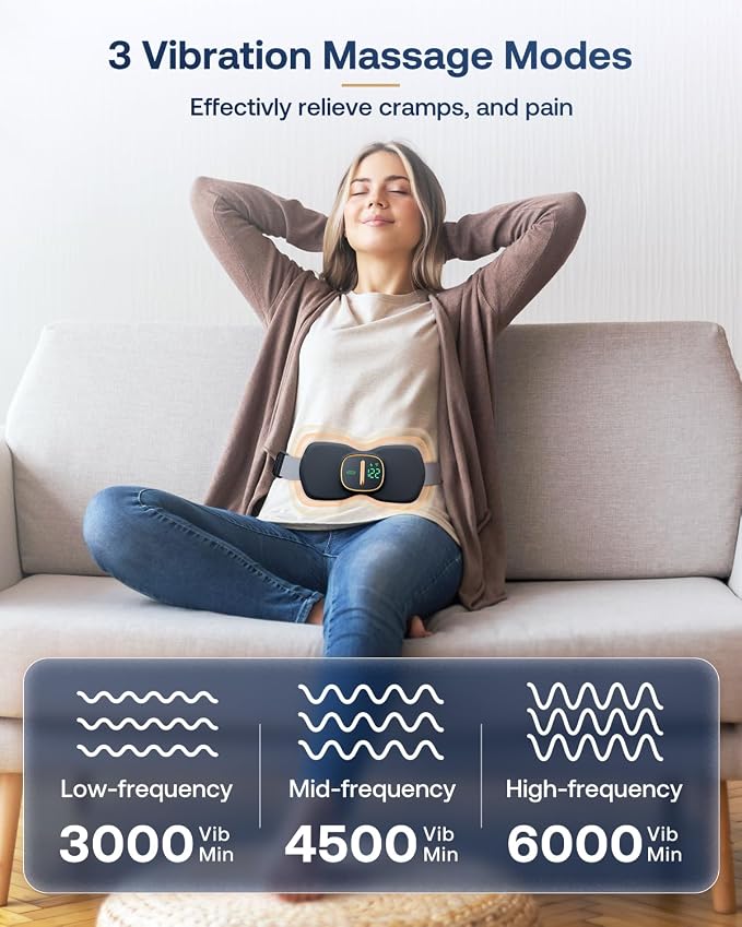 Latumab Heating Pads for Cramps, Portable Cordless Menstrual Heat Pad, Period Pain Relief Heating Pad with 3 Heat Levels and 3 Massage Modes, Back or Belly Heated Pad, Black