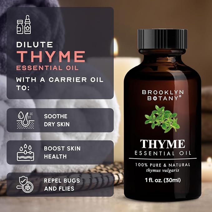 Brooklyn Botany Thyme Essential Oil - 100% Pure and Natural - Premium Grade Oil with Dropper - for Aromatherapy and Diffuser - 1 Fl Oz