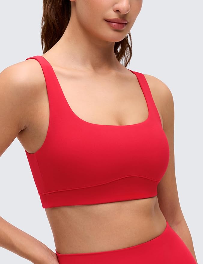 CRZ YOGA Butterluxe Scoop Neck Sports Bras for Women - U Back Padded Wide Strap Wireless Yoga Top