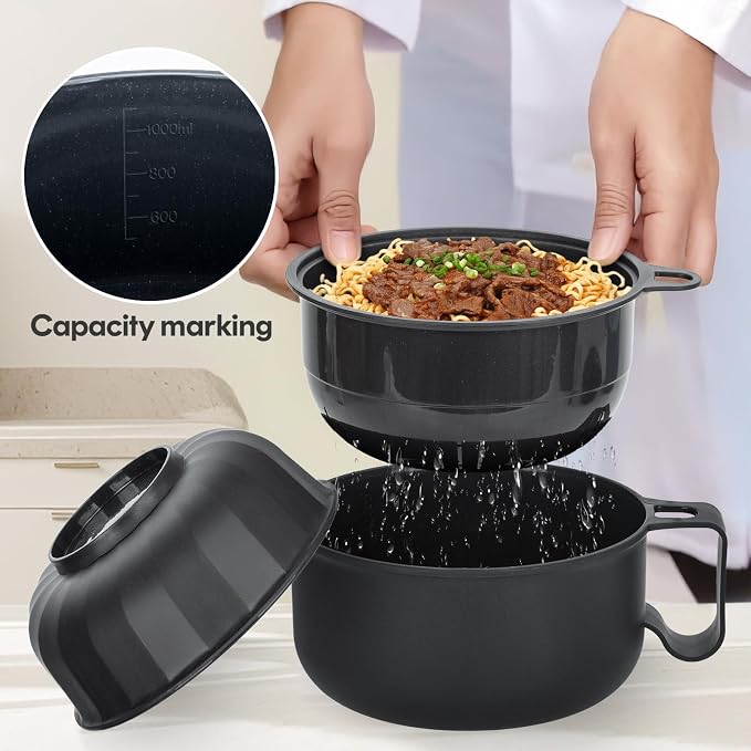 2 Pack Ramen Bowl, Portable Ramen Cooker, Instant Ramen Noodle Bowls College Dorm Room Apartment Essentials (Black Blue)