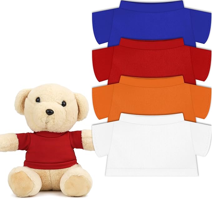 4 PCS Stuffed Bear Basic T Shirt Clothes for 10-12Inch, T Shirt Classic Crew Neck Bear, Cute Tiny Clothes DIY Bear Toy (10-12 Inch,4color)