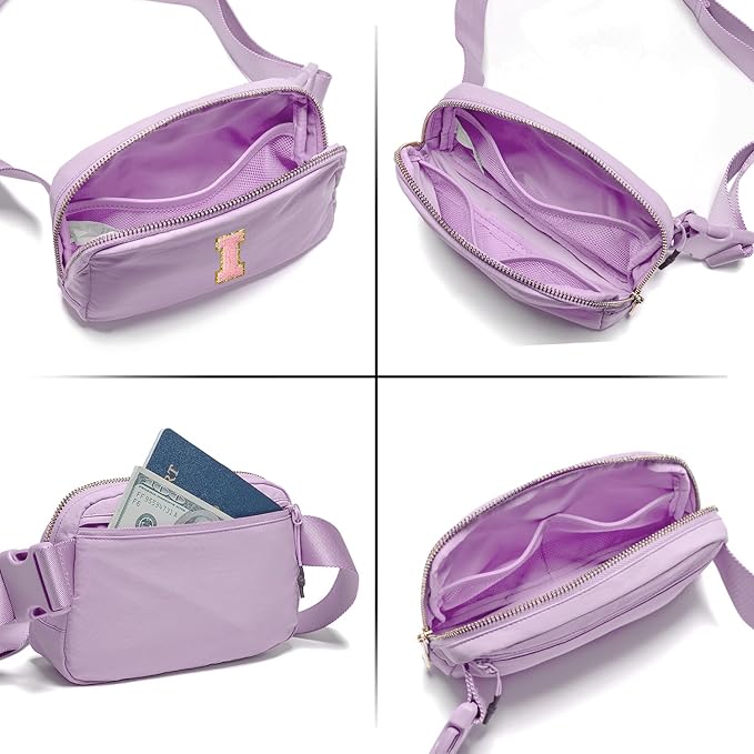 Gitus Initial Belt Bag Fanny Pack Crossbody Bag for Girls Birthday Gifts Age 8-10 Teen Girl Gifts Trend Stuff Personalized Letter Gifts for Daughter Sister (Lavender-I)