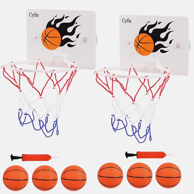 Cyfie Basketball Hoop Toddler, 2 Pack Kids Bathtub Bath Toys for Bathroom Bedroom, Suction Cup Basketball Hoop with 8 Balls for Boys Girls