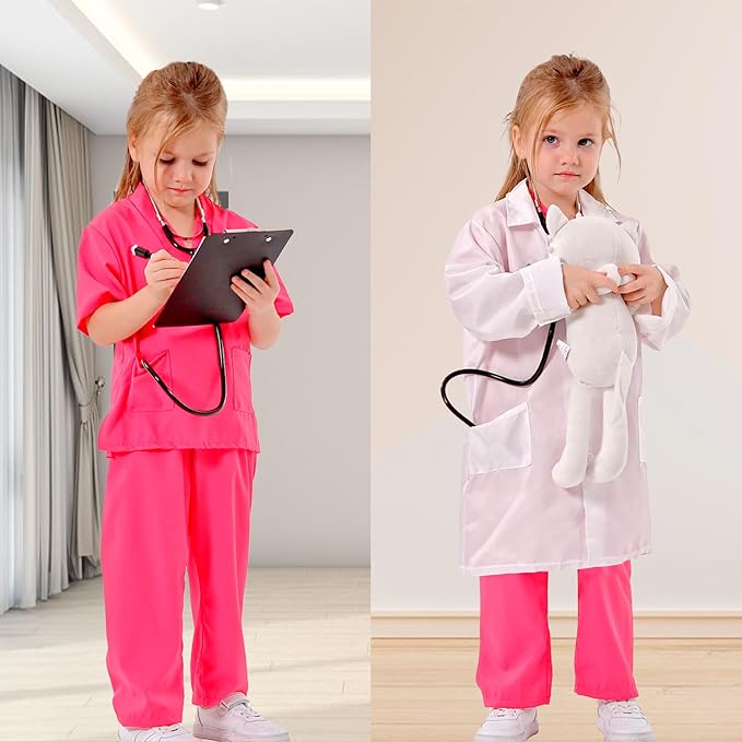 Liberry Doctor Costumes for Kids, Toddler Dress Up Clothes with Real Stethoscope, Halloween Pretend Play Gift for Girls