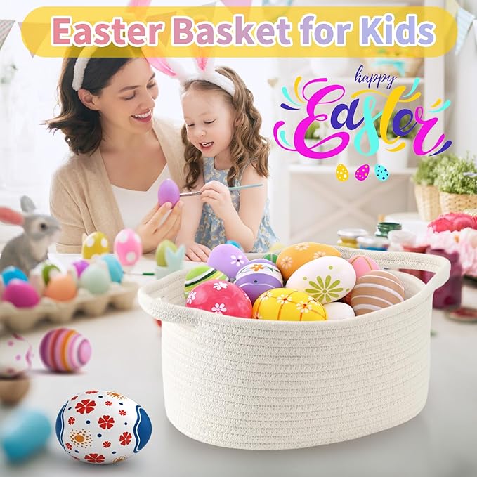 Happyiren Cute Woven Storage Basket with Handle, Baskets for Gifts Empty | 2 Pack Gift Baskets for Birthday Baby Shower Raffle Burr Fundraiser Teacher, Decorative Organizer Box for Home Refresh