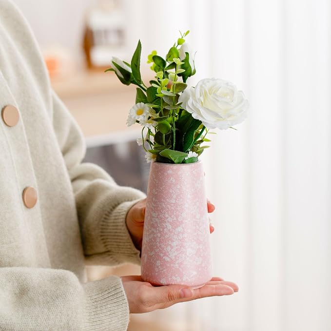 Simple Boho Ceramic Flower Vase for Home Decor (Snowflake Pink,Small) | 6'' Modern Cute Vase for Flower Plant Pampas Grass, Fit for Table Shelf Centerpieces, Living Room Bedroom Wedding Gift