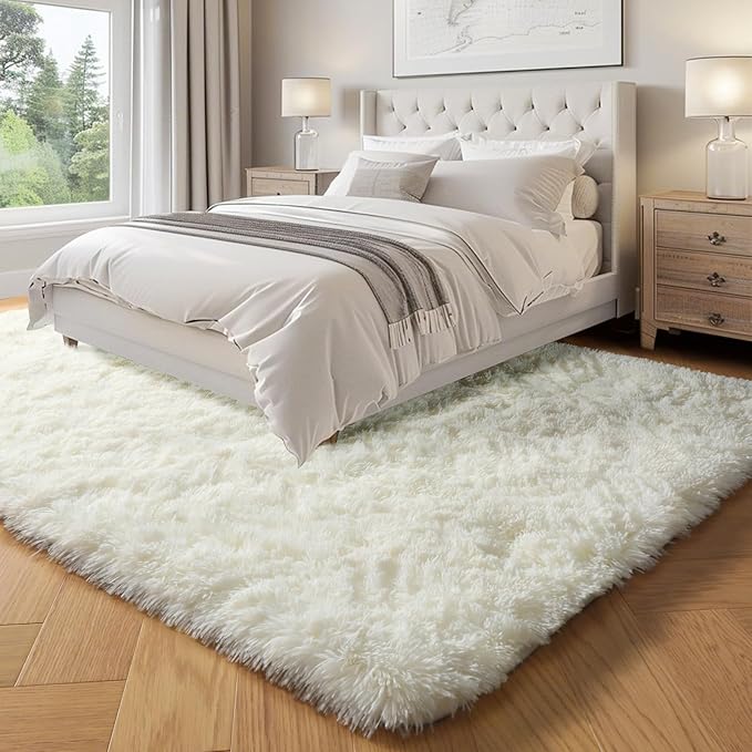 PAGISOFE Ultra Soft Area Rugs for Living Room 6x9 Ft,Cream White Soft Fuzzy Shaggy Rugs for Bedroom, Office Ivory Nursery Carpet Boys Girls Dorm Pastel Rug for Kids Room Home Decor Aesthetic