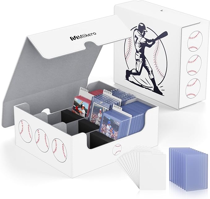Mlikero Baseball Card Storage Box, Trading Card Storage Box Oversized Fits Toploaders, Magnetic Closure Sports Card Case for Baseball Cards (Holds 500+ Toploaders)