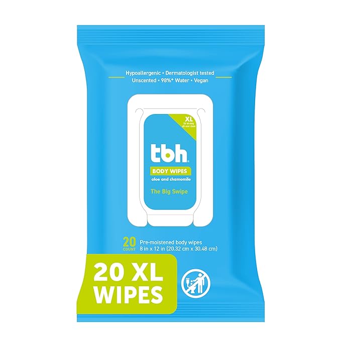 TBH Kids XL Wipes for Kids and Teens –Extra Large Alcohol Free Disposable Washcloths, Unscented Cleansing Cloths for Teen Girls & Boys - 20ct