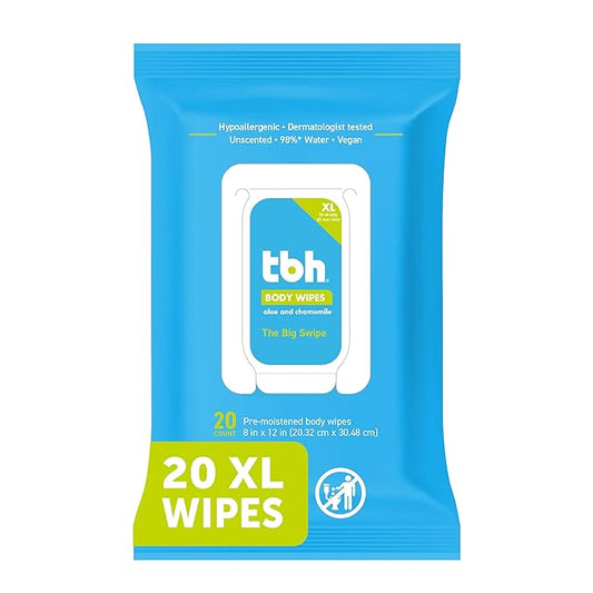 TBH Kids XL Wipes for Kids and Teens –Extra Large Alcohol Free Disposable Washcloths, Unscented Cleansing Cloths for Teen Girls & Boys - 20ct
