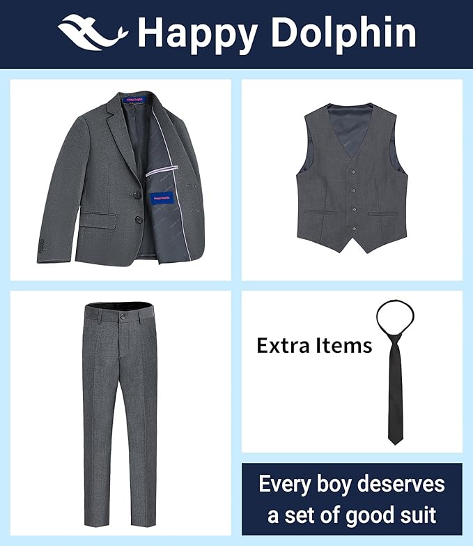 Happy Dolphin Boys Suit Set Modern Fit Kids Suits Adjustable Waist Boys Wedding Outfit for Boy Communion Suits for Boys