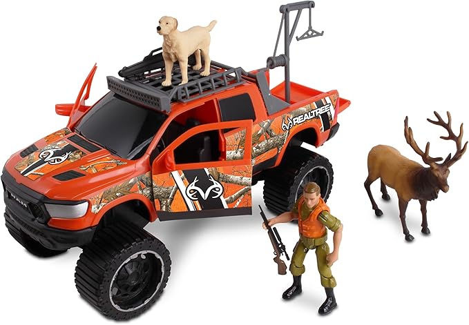 NKOK 1:18 Realtree 8 Piece Ram 1500 Rebel Elk Hunting Playset, Allows Children to Pretend Play and Use Their Imagination, Hunting Playset, for Ages 3 and up