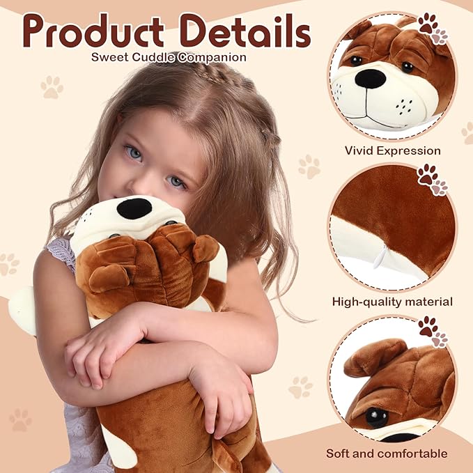 17.7" Huggable Dog Plush, Cute Stuffed Animal, Soft Adorable Cuddle Companion for Kids, Christmas Birthday Plush Pillow Gift for Boys and Girls