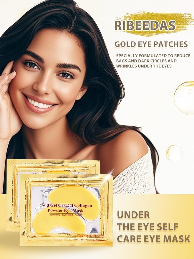 Gold Eye Mask,20 Pairs Golds Eyes Patches,Collagen Moisten Gold Eye Patches for Puffy Eyes,Reduce Dark Circles,Bags,Wrinkles,Under the Eye Self Care