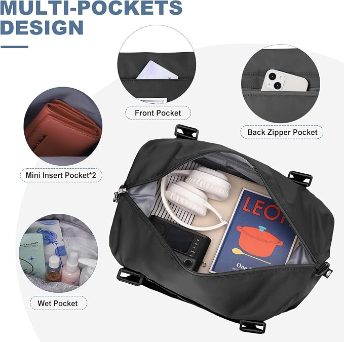 Travel Duffel Bag, Carry On Overnight Weekender Bags for Women | Travel Bag with Wet Pocket & Trolley Sleeve, For Spirit Airlines 18x14x8 Personal Item Bag