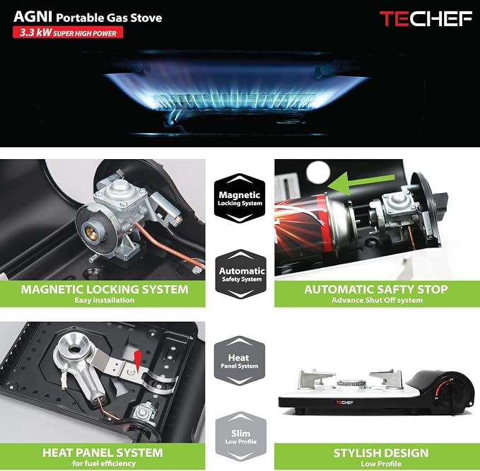 TECHEF - AGNI Portable Butane Gas Stove Burner, Made in Korea (Stove + 4 Butane)