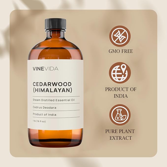 VINEVIDA Cedarwood Himalayan Essential Oil 16 oz - Undiluted Cedarwood Oil 16 oz - Cedarwood Candle Oil Scent - DIY Candle Scents for Candlemaking - Bulk Essential Oil for Soap Making