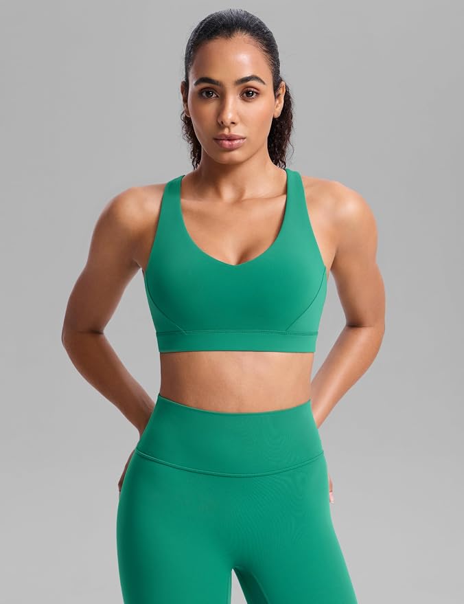CRZ YOGA Butterbreeze Criss Cross Back Sports Bras for Women - V Neck Adjustable Straps Padded Workout Training Crop Top