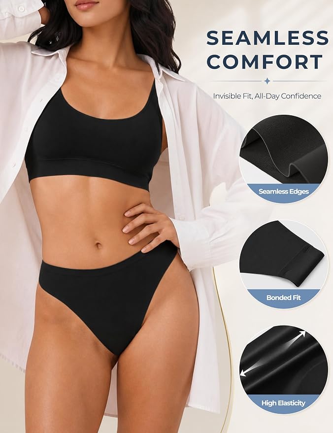 Seamless Thongs Invisible No Show Thong Panty Liners VPL Workout Underwear Cotton Thongs for Women G-Strings Tangas