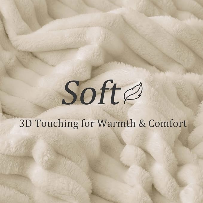 BEDELITE Ribbed Fleece Throw Blanket for Couch, Beige, 50"x60" | Ultra-Soft Plush Fleece, Cozy, Warm Yet Lightweight, Ribbed Texture, Home Decor, Machine Washable, Giftable, All-Season Use