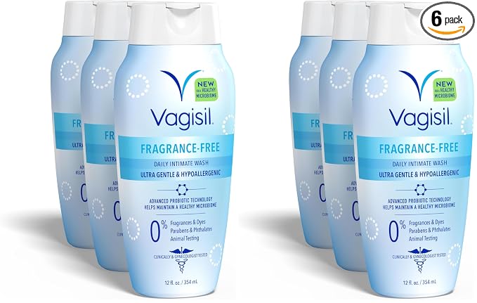 Vagisil Feminine Wash for Intimate Area Hygiene,pH Balanced and Gynecologist Tested,Unscented,12 oz,(Pack of 6)