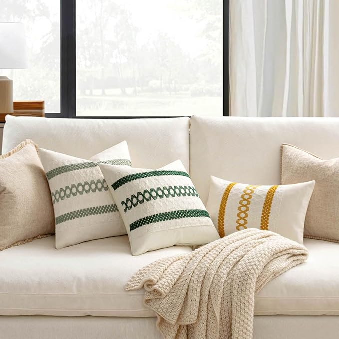 MIULEE Set of 2 Mustard Yellow Boho Decorative Pillow Covers 20x20 Inch | Fall, Boho Farmhouse Modern Couch Throw Pillows, Cotton Cushion Covers, Macrame Woven Home Decor for Bed Sofa Chair