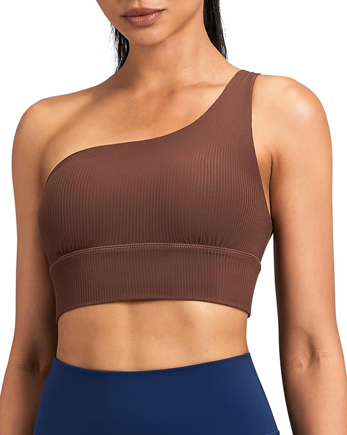 Queenie Ke Womens One Shoulder Sports Bra Left Side Strap Yoga Bras Gym Training Workout Crop Tops