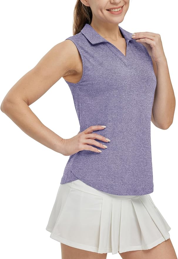 BGOWATU Women's Sleeveless Golf Polo Shirts Collared V Neck Tennis Tank Tops UPF 50+ Quick Dry Lightweight