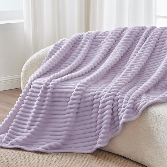 BEDELITE Striped Fleece Throw Blanket, Lavender Fog, 50"x60" | 300GSM Microfiber Fleece, Soft Cozy, Lightweight Warm, Double-Sided Plush, Machine Washable, Gift, Room Decor, for Couch Sofa
