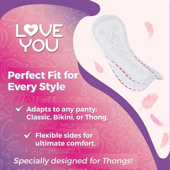 Love You Multistyle Liners – 50 Count – Ultra Thin & Breathable Daily Liners for All Underwear Styles, Including Thongs – Fragrance-Free & Hypoallergenic