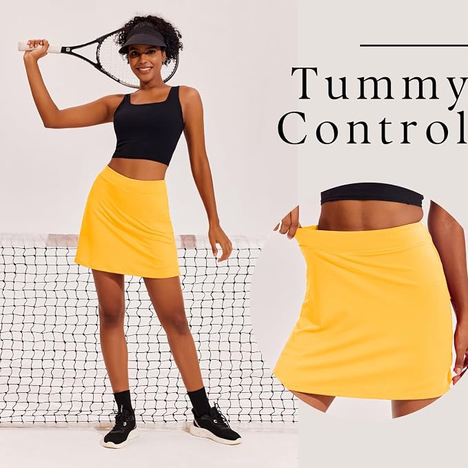 Ekouaer 16" Skorts for Women with Pockets Golf Pickleball Tennis Skirt | Silicone Grippers,2 Inner Pockets,Wide Waist,Side Slit Hem,Breathable,Soft,Lightweight