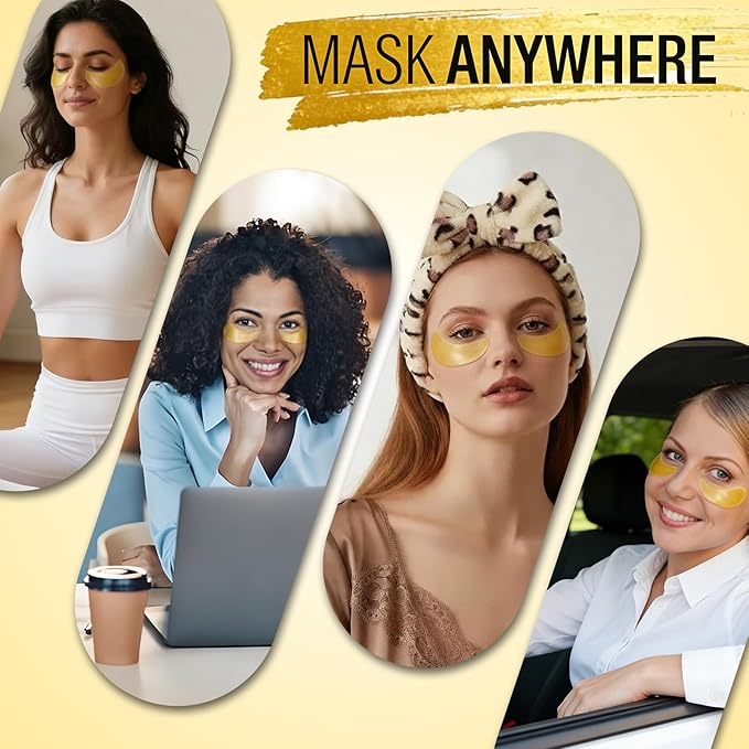 60 Pcs Golden Eye Mask, Under Eye Patches for Dark Circles & Puffiness - Moisturizing Nourishing Eye Treatment, Improves Dryness/Fine Lines/Wrinkles, Perfect for Daily Care & Ideal Gift for Women
