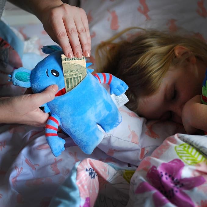 The Tooth Brigade Tooth Fairy Pillow | Stuffed Plush with Large Pocket Mouth for Lost Teeth, Treasures, Prizes - Fun and Interactive Plush, Perfect Kids, Boys, & Girls Gift (Blue Monster)