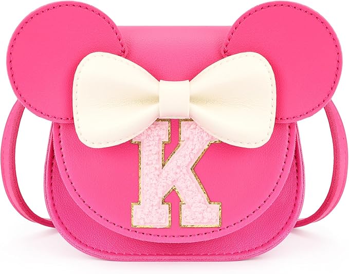 mibasies Toddler Purse Girl Gifts: Girls Birthday Gifts for 3-8 - Toys for Ages 2-4 Girls Mouse Ears Purse, Hot Pink, Letter K