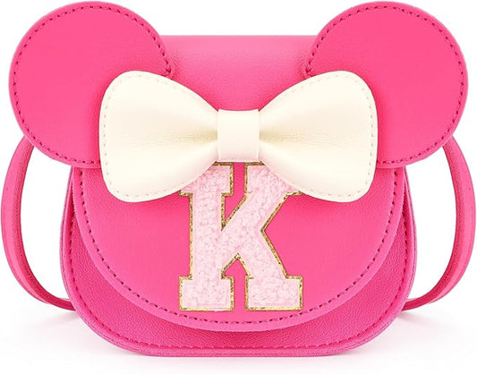mibasies Toddler Purse Girl Gifts: Girls Birthday Gifts for 3-8 - Toys for Ages 2-4 Girls Mouse Ears Purse, Hot Pink, Letter K